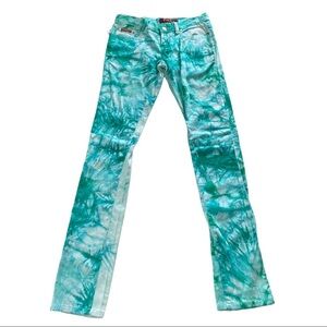Ling’s Jungle Jeans Green White Tie-Dye Denim Silky Soft Mid-Rise Straight 0x31
